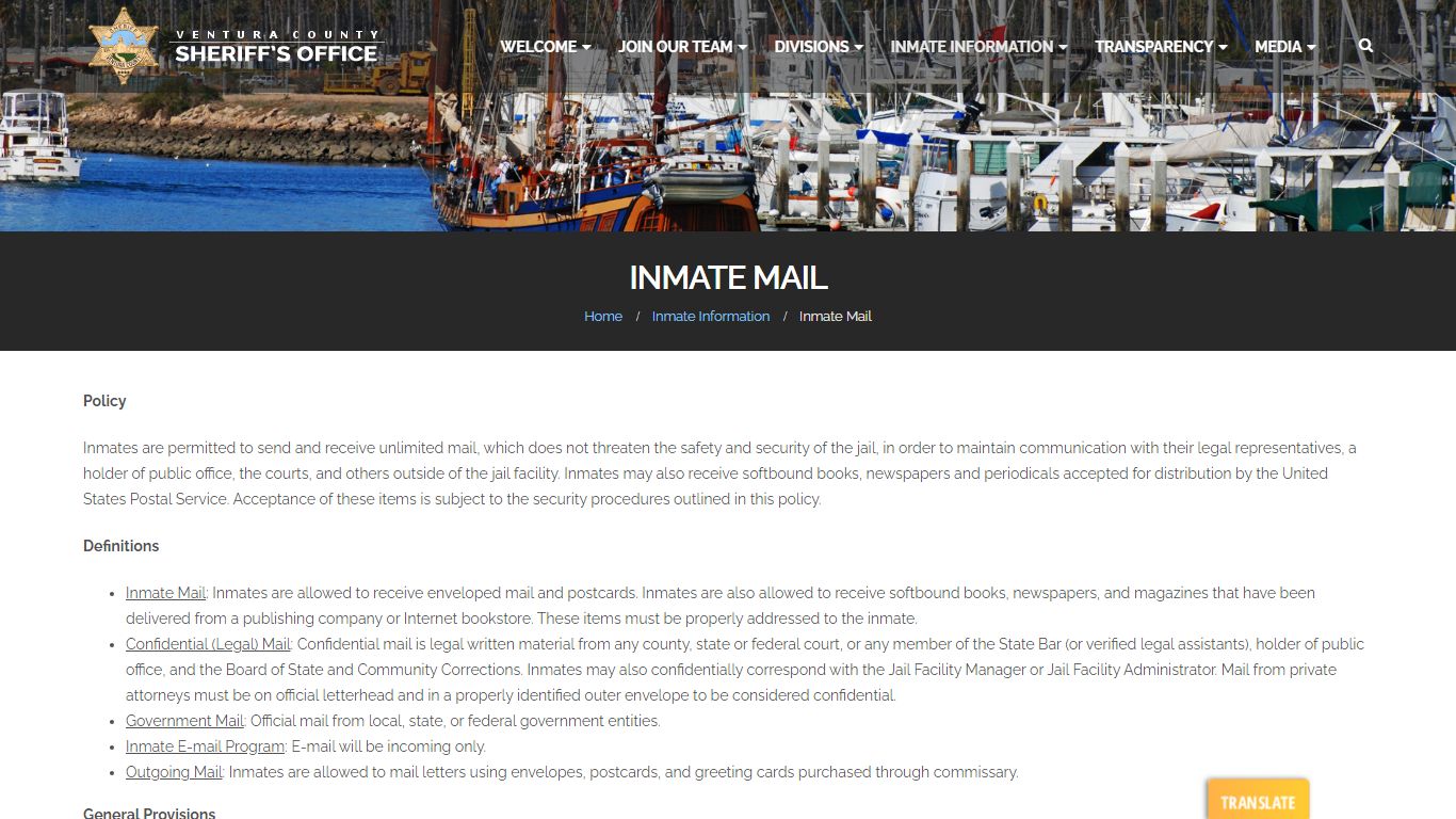 Inmate Mail - Ventura County Sheriff's Office